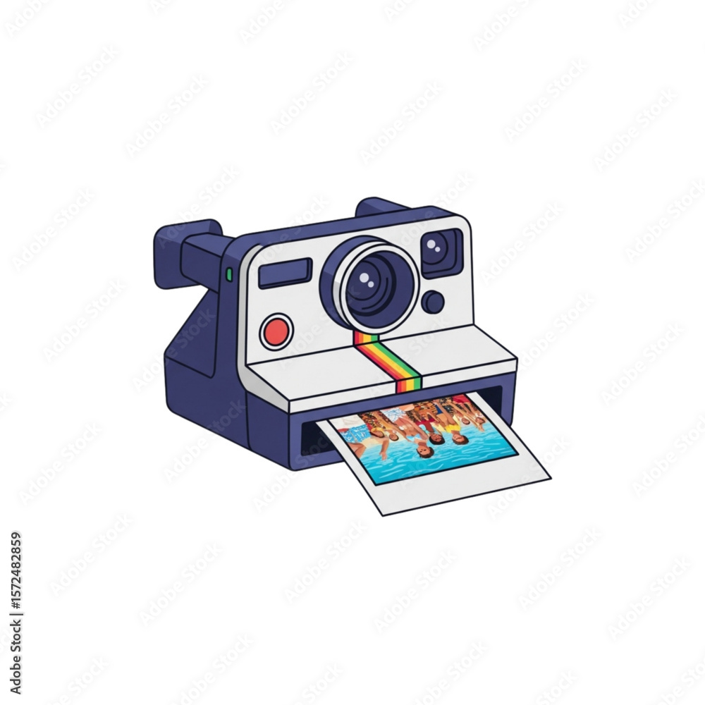 Fototapeta premium A stylized illustration of a vintage instant camera, ejecting a photograph.