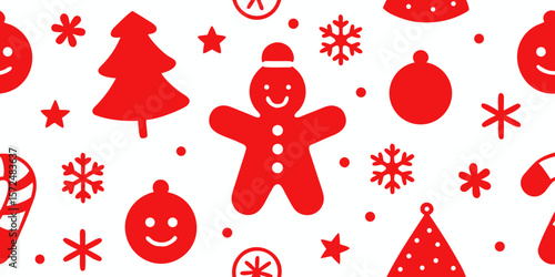 Festive red blood cells form a winter holiday pattern with snowflakes and stars
