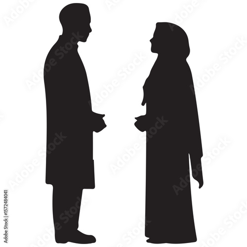 Silhouette illustration of a man and woman standing together as a islamic couple
