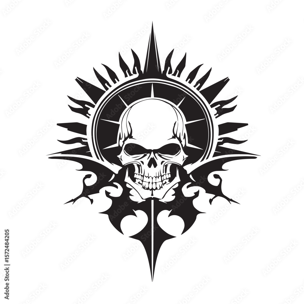 Obraz premium Gothic tribal skull with wings illustration for a rock and roll danger design