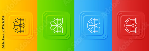 White Genetically modified citrus fruit icon isolated on colorful background. Orange in a cut. Healthy lifestyle. GMO fruit. Set icons in square buttons. Vector