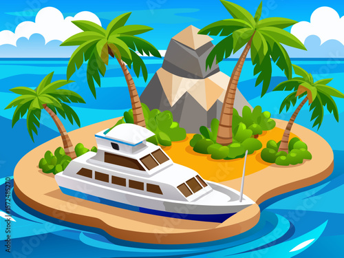 Vector of a tropical island with a private yacht