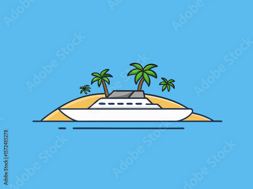 Vector of a tropical island with a private yacht