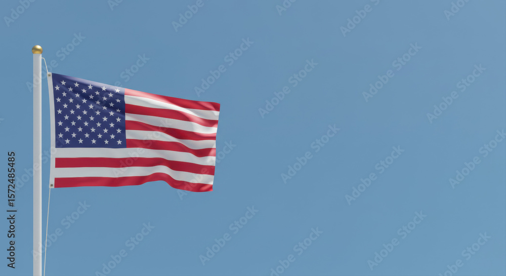 Fototapeta premium American flag waving against blue sky