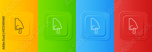 White Runny nose icon isolated on colorful background. Rhinitis symptoms, treatment. Nose and sneezing. Nasal diseases. Set icons in square buttons. Vector