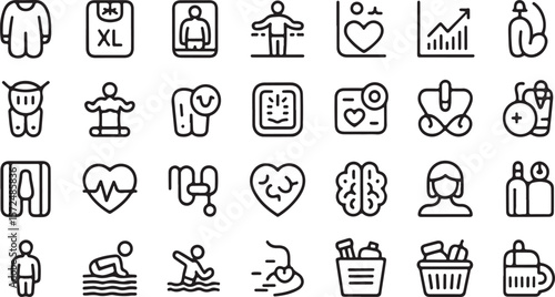 Health and Wellness Icons A Comprehensive Collection of Line Art Graphics for Fitness, Nutrition, and Wellbeing