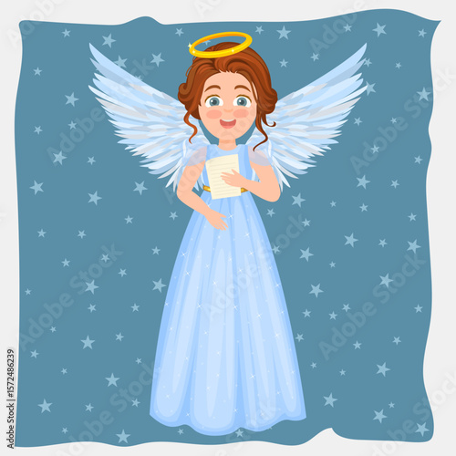 Cute angel singing and flying in the night