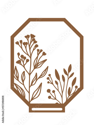 Macrame holder laser cut template with blooming flowers  in decorative floral octagon frame