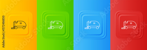 White Ice resurfacer icon isolated on colorful background. Ice resurfacing machine on rink. Cleaner for ice rink and stadium. Set icons in square buttons. Vector