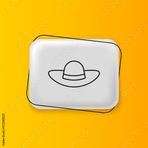 Black Elegant women hat icon isolated on yellow background. Silver rectangle button. Vector