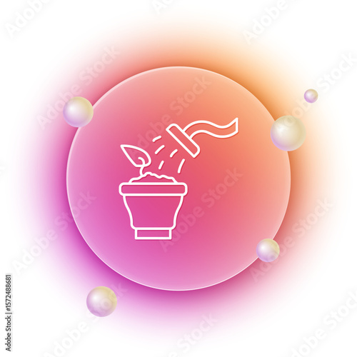 White Spraying a house plant with a spray gun icon isolated on white background. Moistening of foliage. Care for home flowers. Orange and pink gradient circle background. Vector
