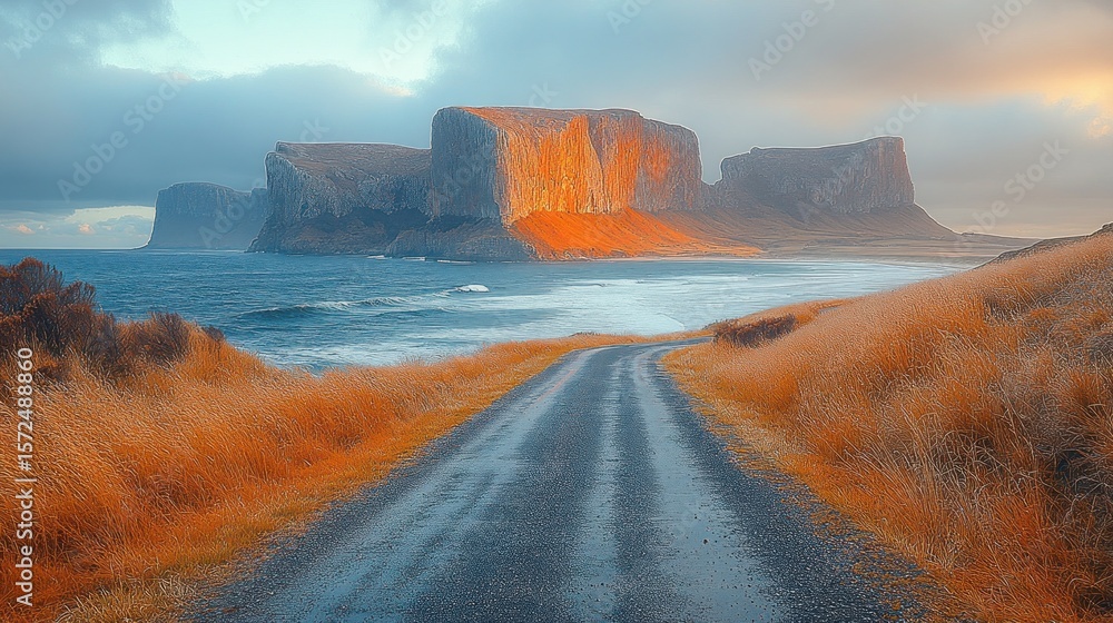 Fototapeta premium Dramatic coastal road at sunrise