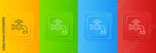 White Water tap icon isolated on colorful background. Set icons in square buttons. Vector