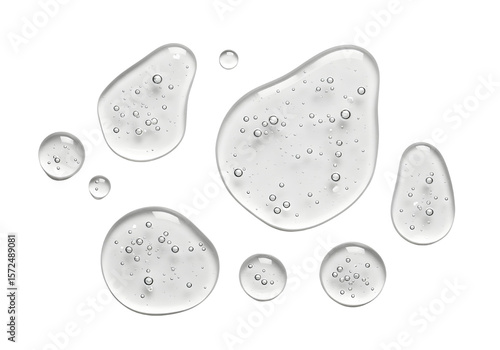 Transparent Serum Gel Drops Assorted clear serum drops on soft background. Excellent for skincare ingredient highlights or product promos