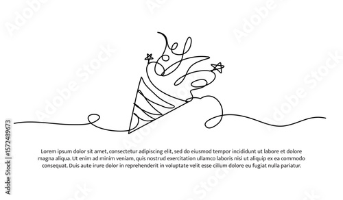 One line of party popper. Abstract minimal continuous line.