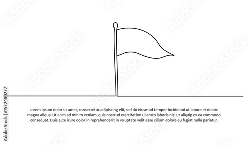 One line of billowing flag. Abstract minimal continuous line.