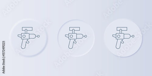 Grey Ray gun icon isolated on grey background. Laser weapon. Space blaster. Set icons in square buttons. Vector