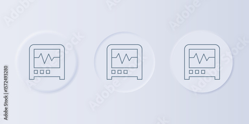 Grey Seismograph icon isolated on grey background. Earthquake analog seismograph. Set icons in square buttons. Vector