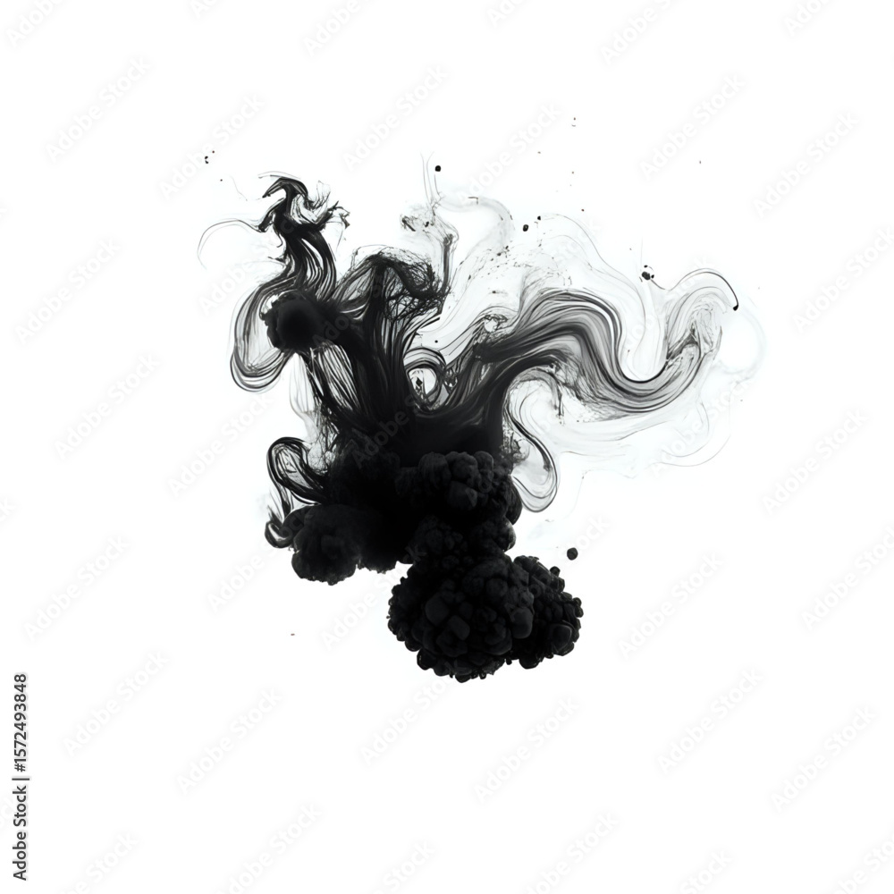 Fototapeta premium Abstract black ink cloud explosion design on white background wallpaper art
