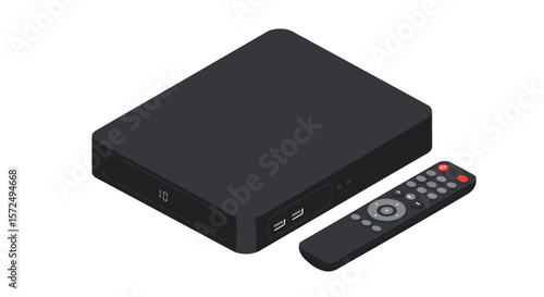 Modern digital media player and remote control in isometric design