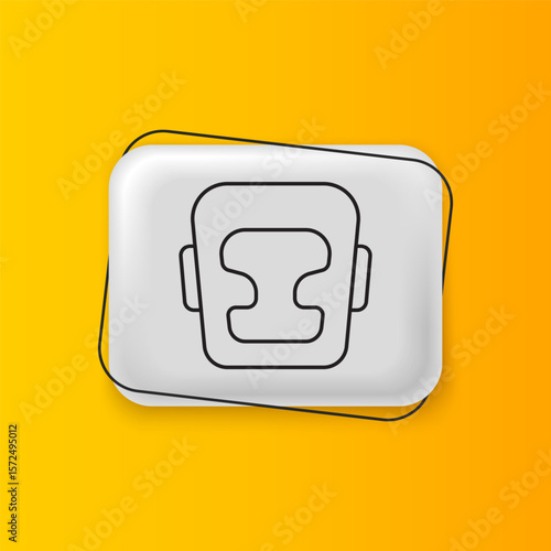 Black Boxing helmet icon isolated on yellow background. Silver rectangle button. Vector