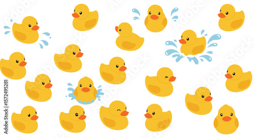 Cute rubber duck patterns with splash elements for kids' designs