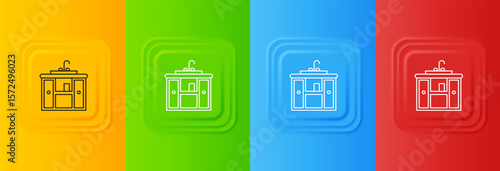 White Washbasin cabinet with water tap icon isolated on colorful background. Set icons in square buttons. Vector