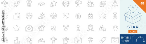 Star icon collection set. Editable stroke.