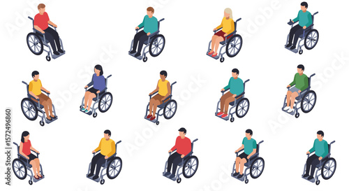 Diverse people in wheelchairs: isometric designs of inclusivity and accessibility