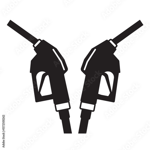Two black and white vector illustrations of gasoline fuel nozzles on a white background