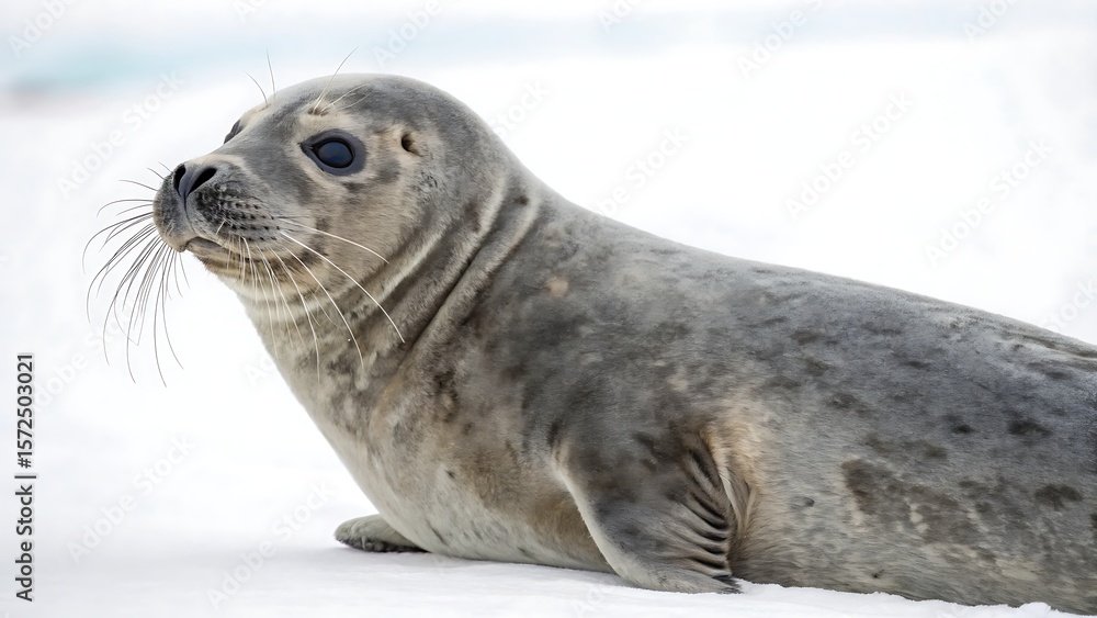 Obraz premium Atlantic grey seal, though a mammal, coastal, isolated on a white background. AI GENERATED. 