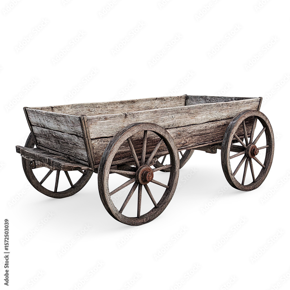 Fototapeta premium Vintage Wooden Cart with Poked Wheels on a Transparent Background