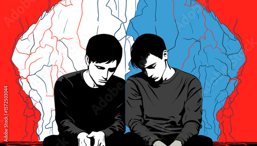 Mental health. Young people in a state of depression and despair