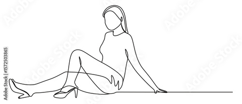 Continuous line art of a woman posing in a bikini. The concept of a stylish career woman. This icon is for an advertisement for an underwear product.