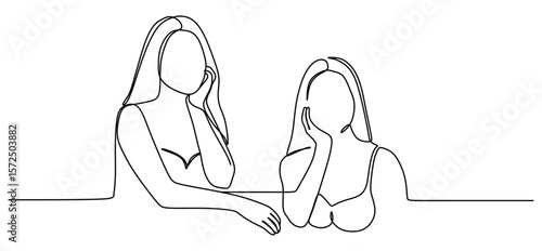 Continuous line art of a woman posing in a bikini. The concept of a stylish career woman. This icon is for an advertisement for an underwear product.