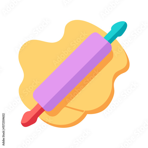 Rolling pin on dough in flat design style with pastel colors  