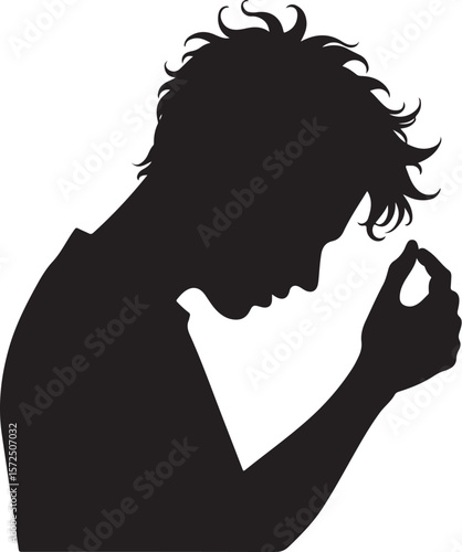 Silhouette of Depressed Man Holding Head in Hands