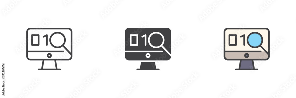 Spy software icon set in line, solid and filled outline style Spy software icon set in line, solid and filled outline style