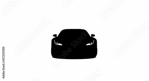 Modern Sports Car Front Angle Silhouette Isolated on White

