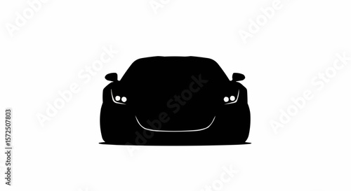 Modern Sports Car Front Angle Silhouette Isolated on White

