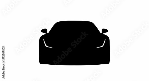 Modern Sports Car Front Angle Silhouette Isolated on White

