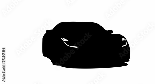 Modern Sports Car Front Angle Silhouette Isolated on White

