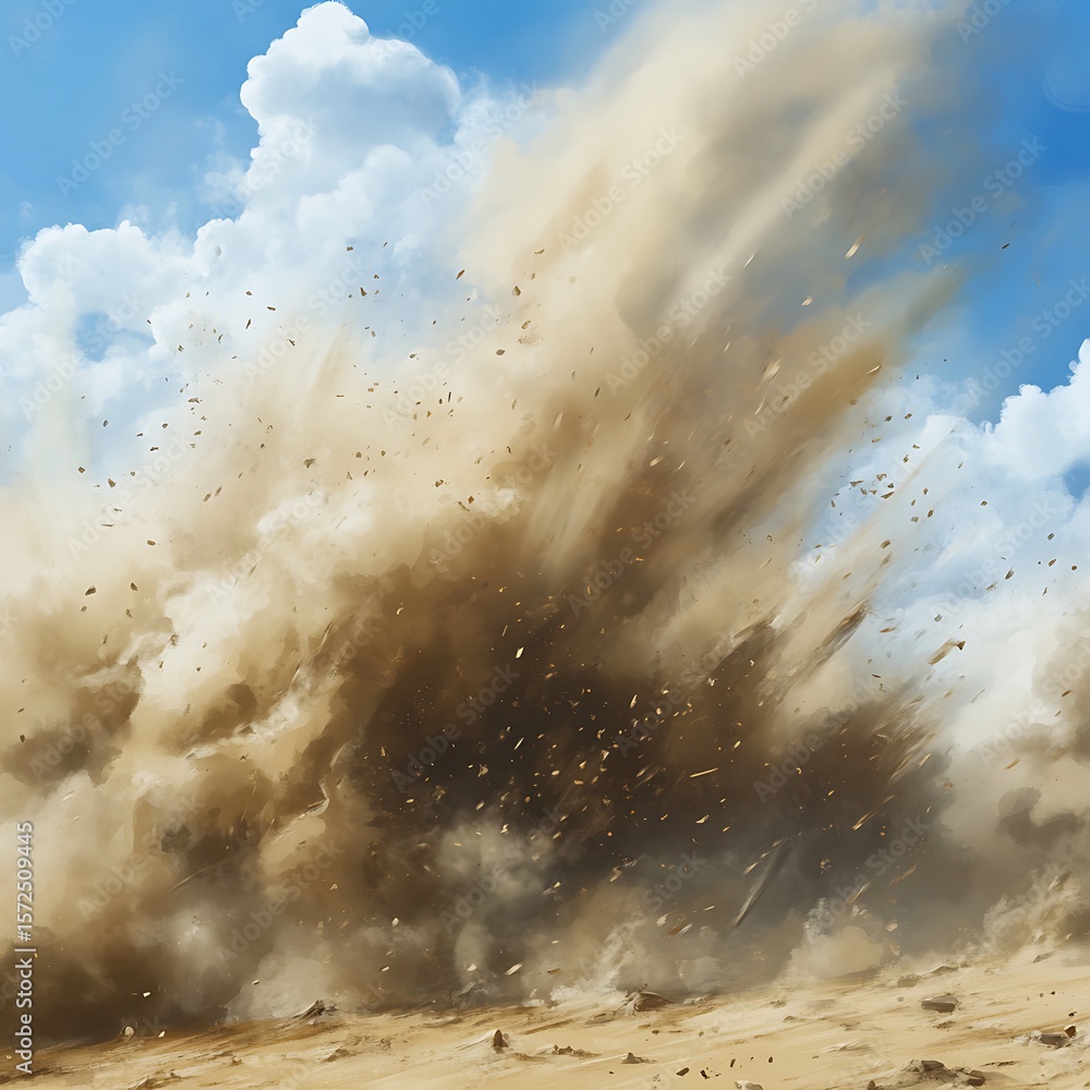 Obraz premium Ground explosion creating dramatic debris storm scene high resolution picture