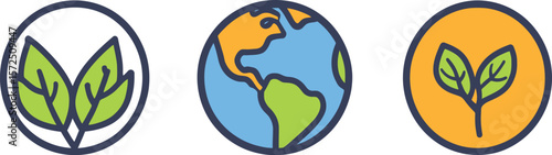 Earth Day Sustainability Icons  EcoFriendly Planet Graphics