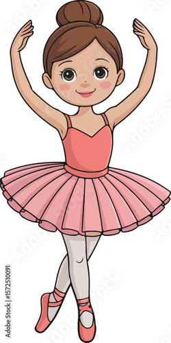 A charming cartoon illustration of a ballet dancer in a pink tutu, Transparent isolated vector png