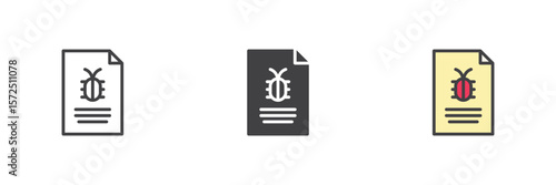 Infected file icon set in line, solid and filled outline style