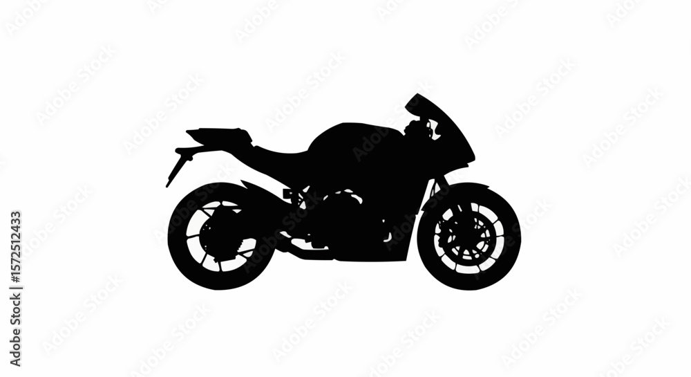 Obraz premium Racing Motorcycle Silhouette Side View Isolated on White Background