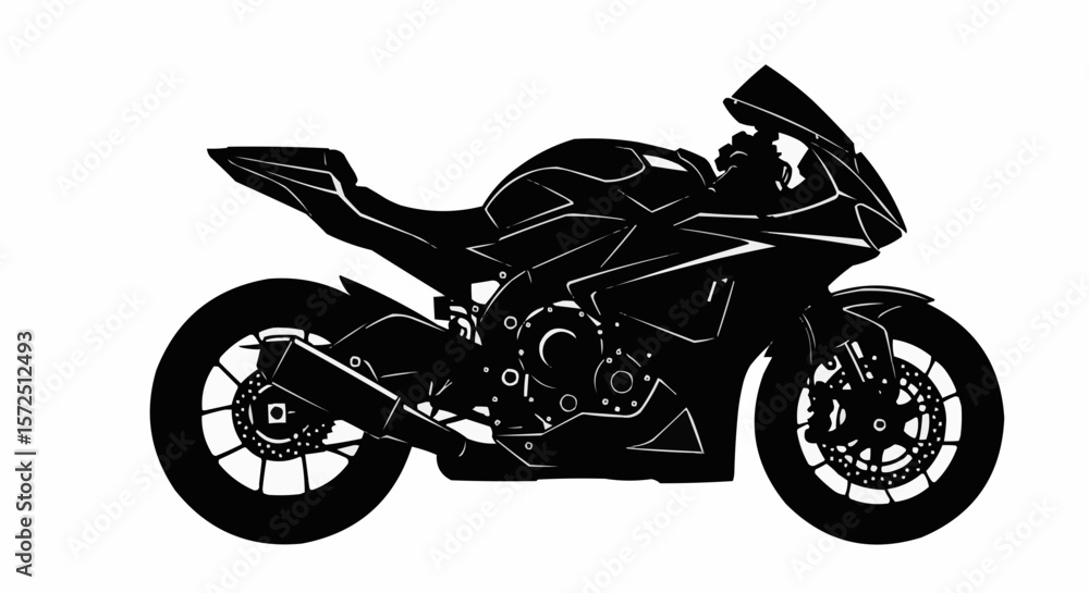 Obraz premium Racing Motorcycle Silhouette Side View Isolated on White Background