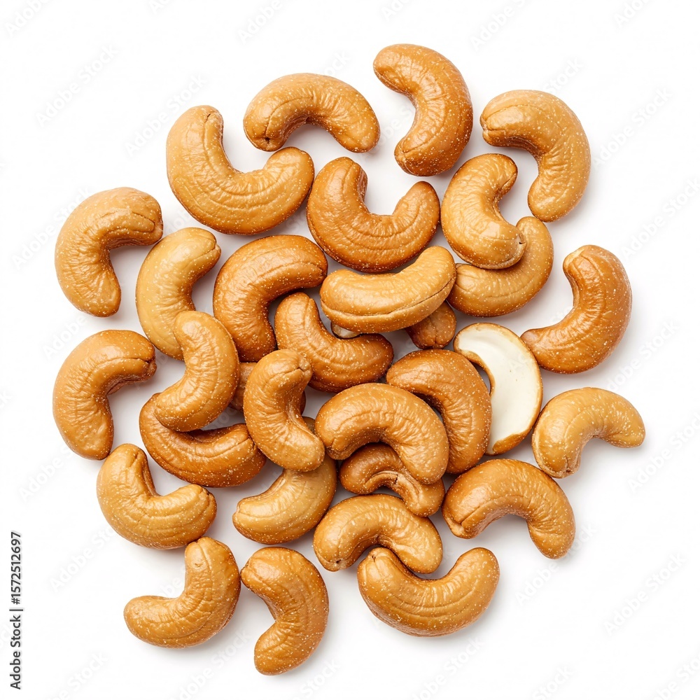 Obraz premium Pile of roasted cashews isolated on a white