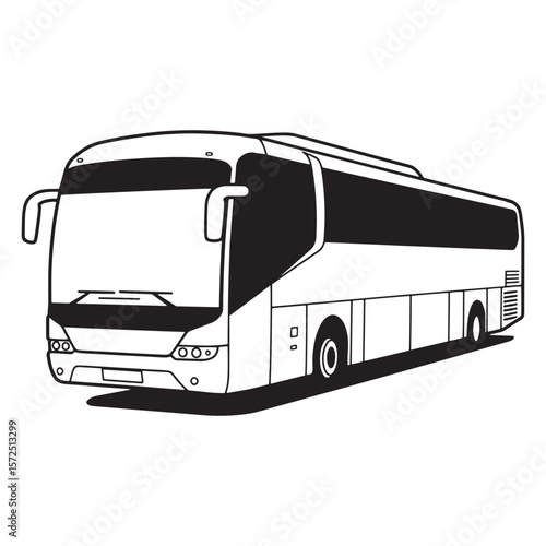 Vector illustration of a detailed coach bus with a black and white outlined design